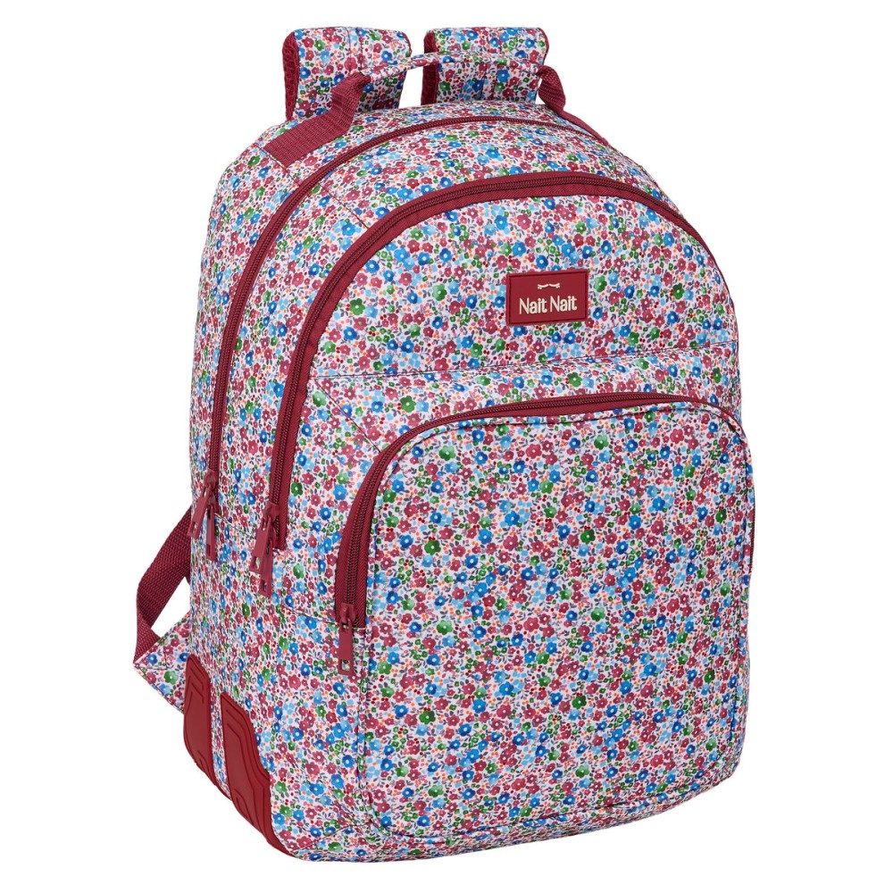 School Bag Nait Nait Flowers Burgundy 32 x 42 x 15 cm