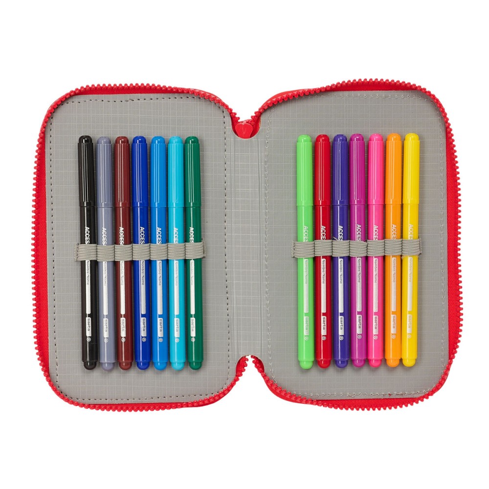 Triple Pencil Case Atlético Madrid Red 12,5 x 19,5 x 5,5 cm 36 Pieces