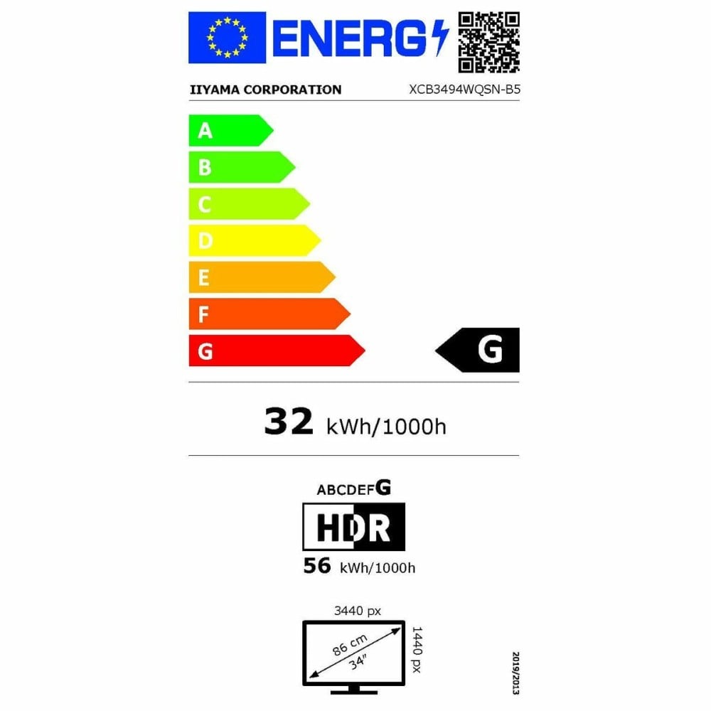 Monitor Iiyama XCB3494WQSN-B5 LED VA Flicker free 50-60  Hz