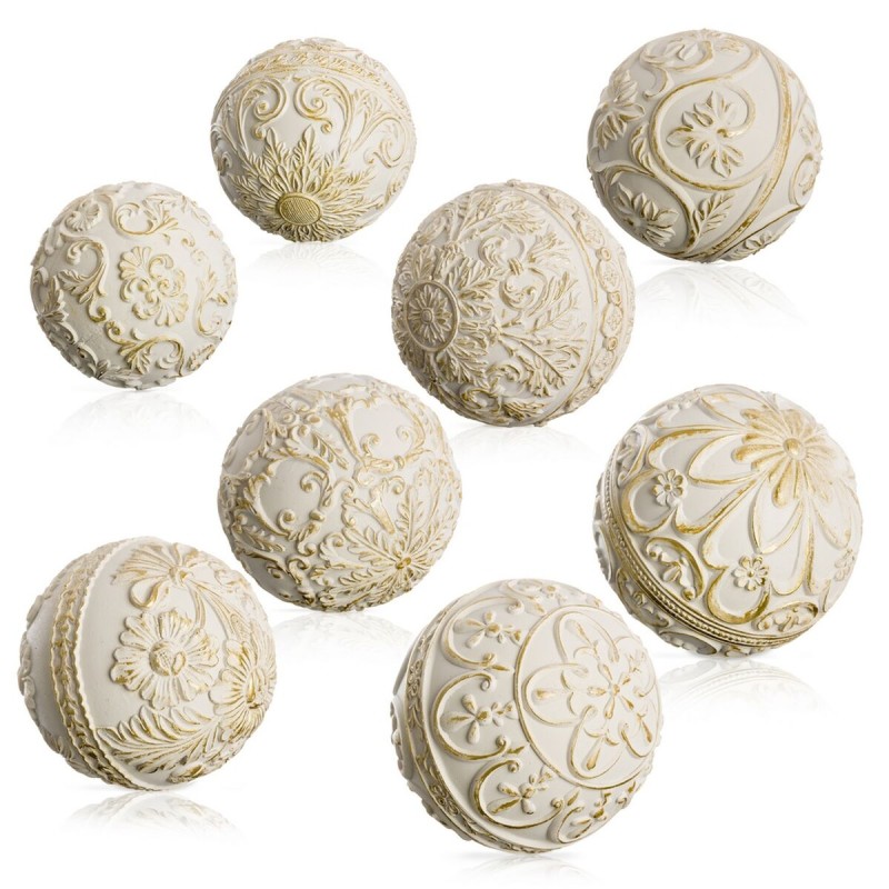 Balls Decoration Golden White 10 x 10 x 10 cm (8 Units)