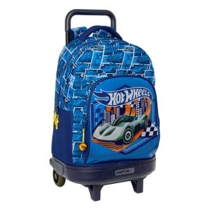 School Rucksack with Wheels Hot Wheels Sonny Navy Blue 33 x 45 x 22 cm