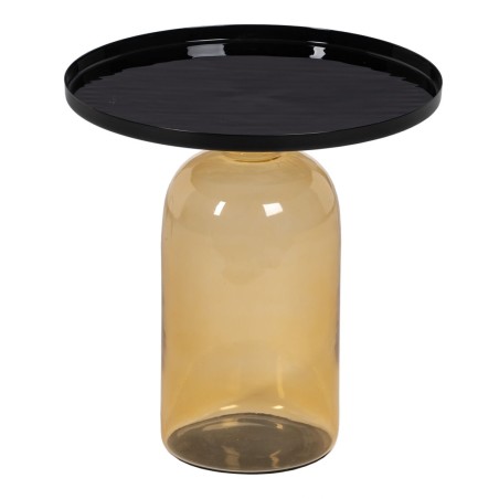 Table d'appoint 45 x 45 x 47 cm Verre Noir Métal Ambre