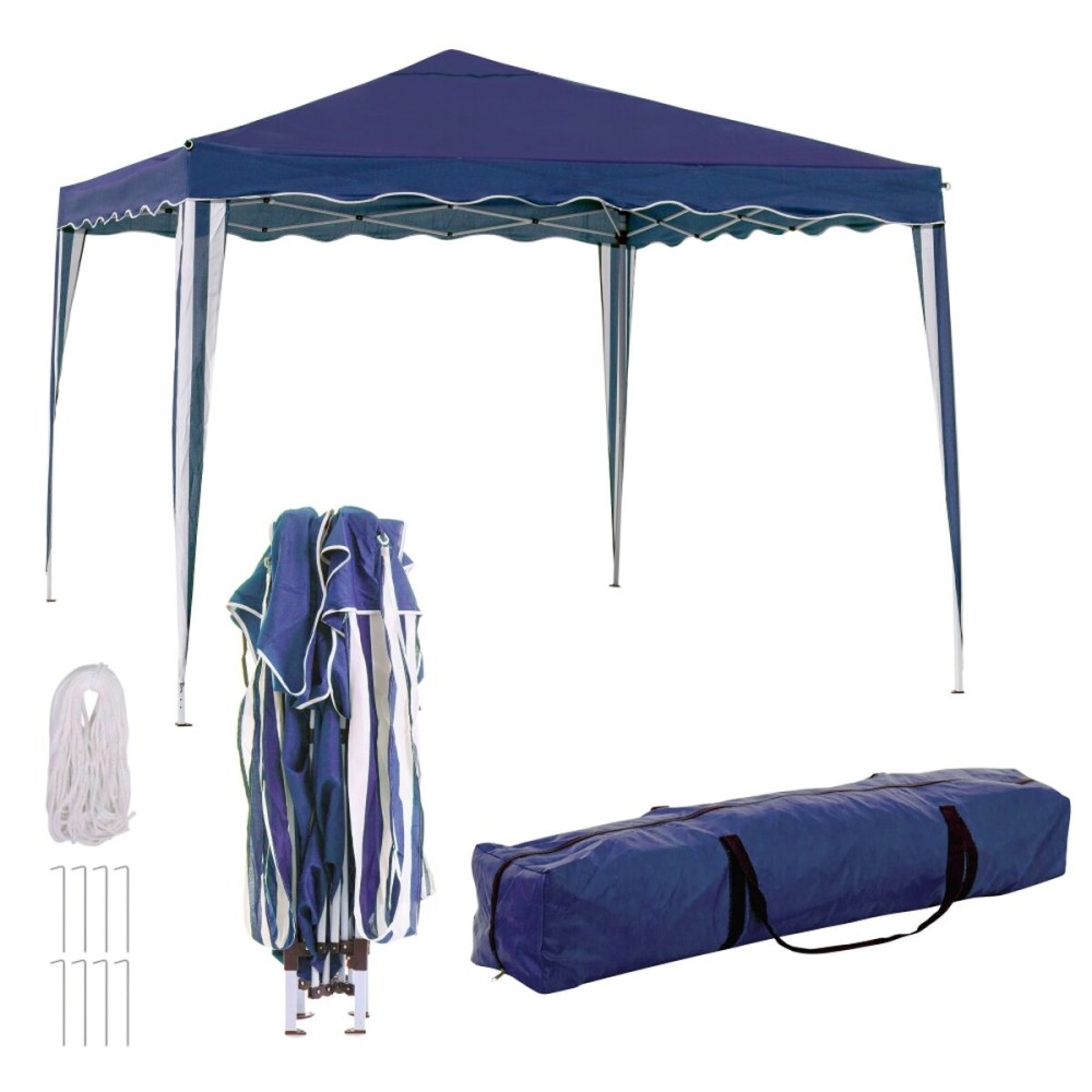 Pergola Gazebo Stahl 300 x 300 x 250 cm Blau