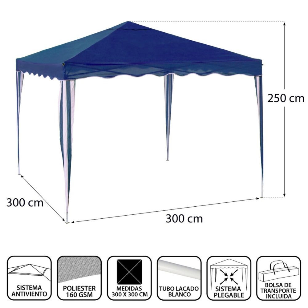 Pergola Gazebo Stahl 300 x 300 x 250 cm Blau