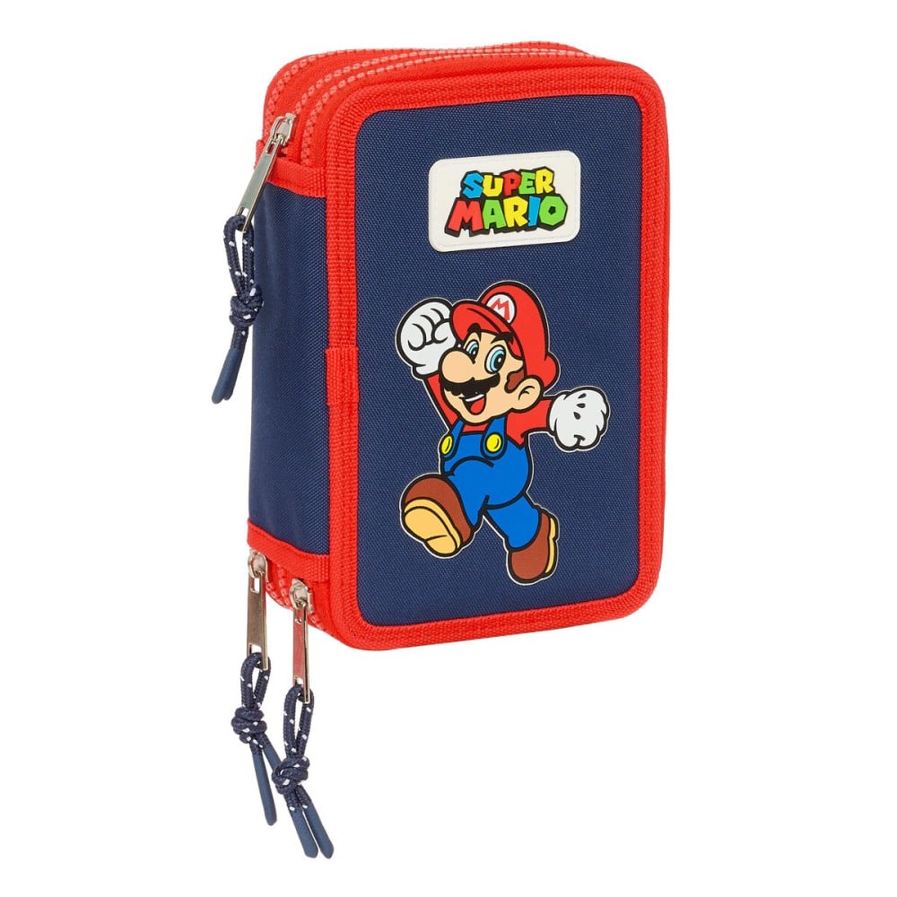 Dreifaches Federmäppchen Super Mario World Marineblau 12,5 x 19,5 x 5,5 cm 36 Stücke