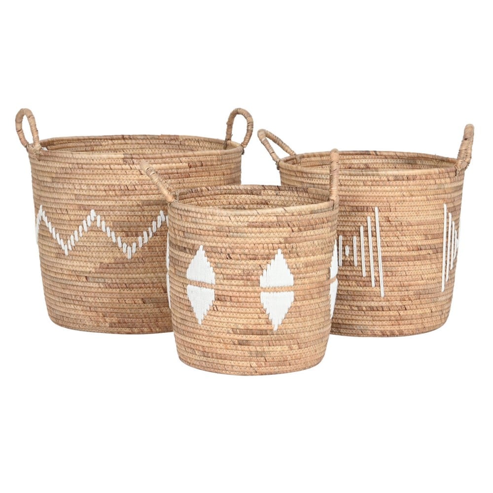 Set de basket DKD Home Decor Blanc Naturel Corde Herbier marin Boho 46 x 46 x 48 cm