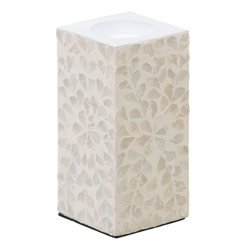 Candleholder Beige Mother of pearl MDF Wood 10,5 x 10,5 x 21 cm