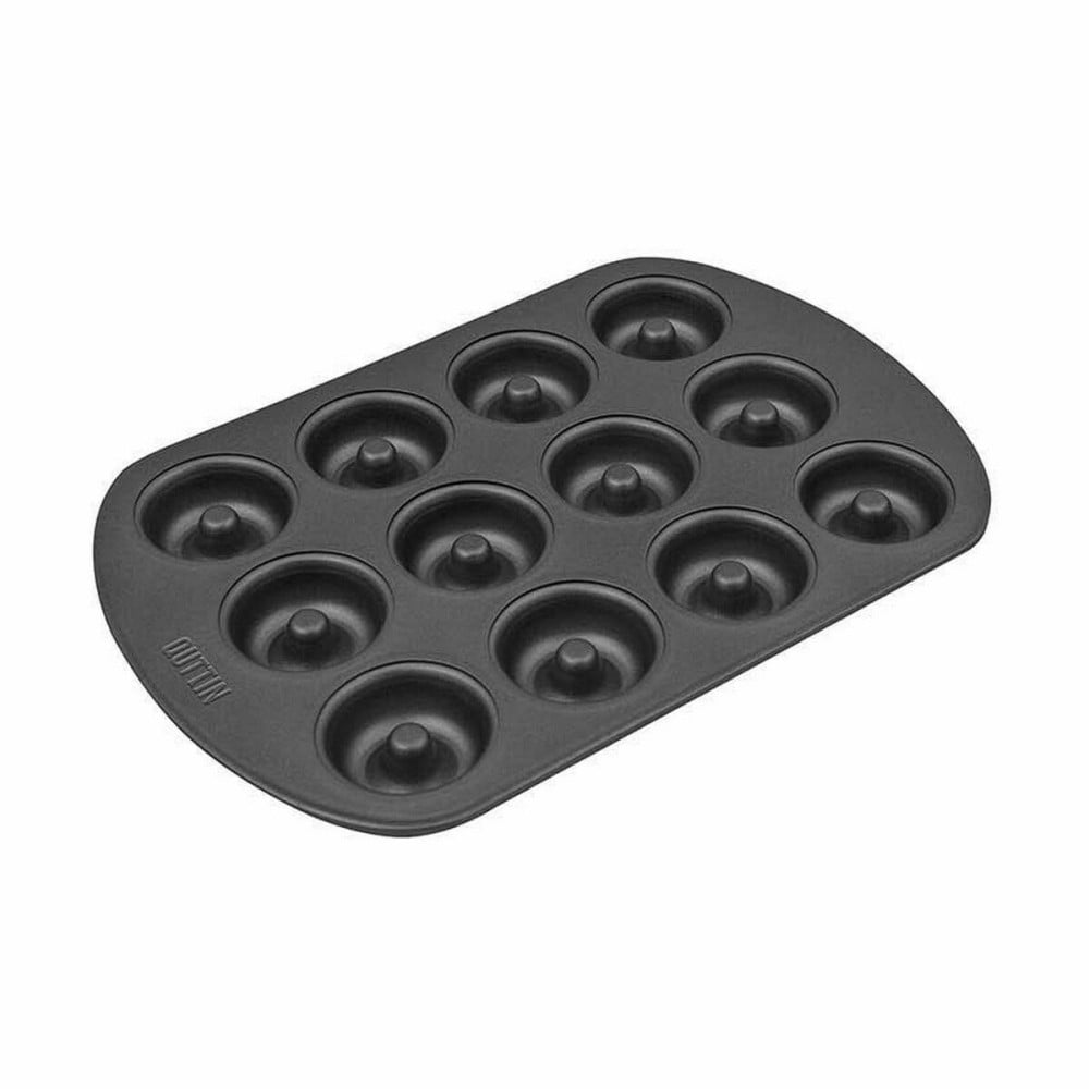 Moule pour four Quttin Noir Acier au carbone Donuts 26,5 x 18 x 2 cm (12 Unités)