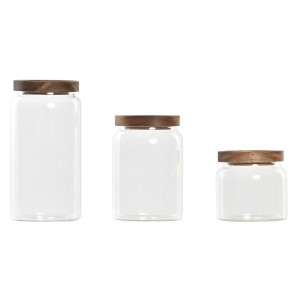 Set mit 3 Kanistern DKD Home Decor Akazienholz Borosilikatglas (1 L) (400 ml) (700 ml) (3 Stücke)