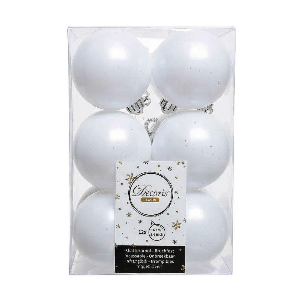 Christmas Baubles Decoris White Plastic 12 Units