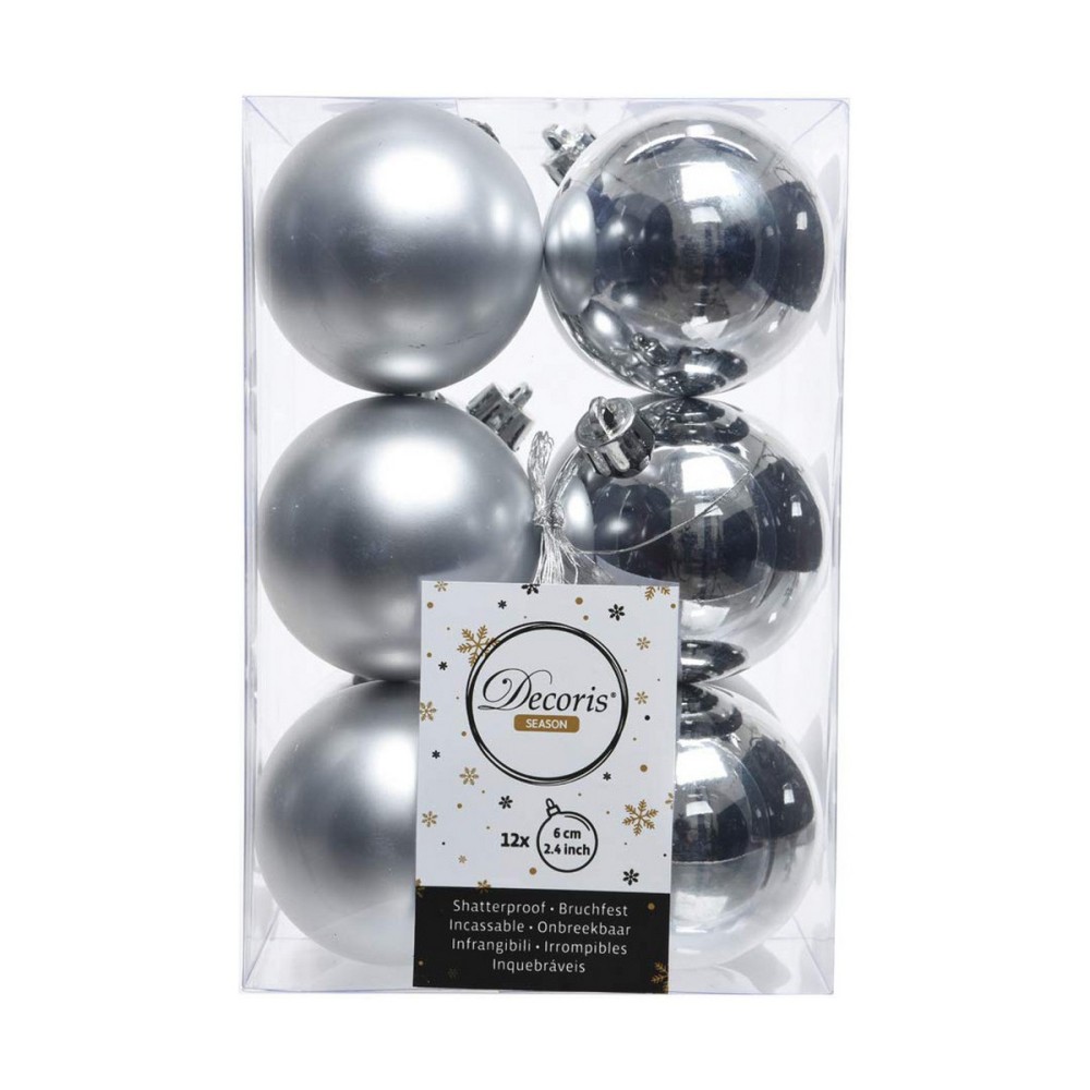 Christmas Baubles Decoris Silver Plastic 12 Units