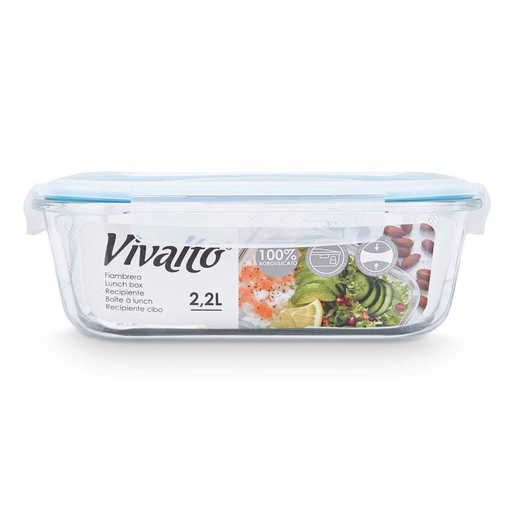 Lunch box Vivalto C2-2260K Transparent Silicone Borosilicate Glass 2,2 L 27 x 9 x 22 cm (6 Units)