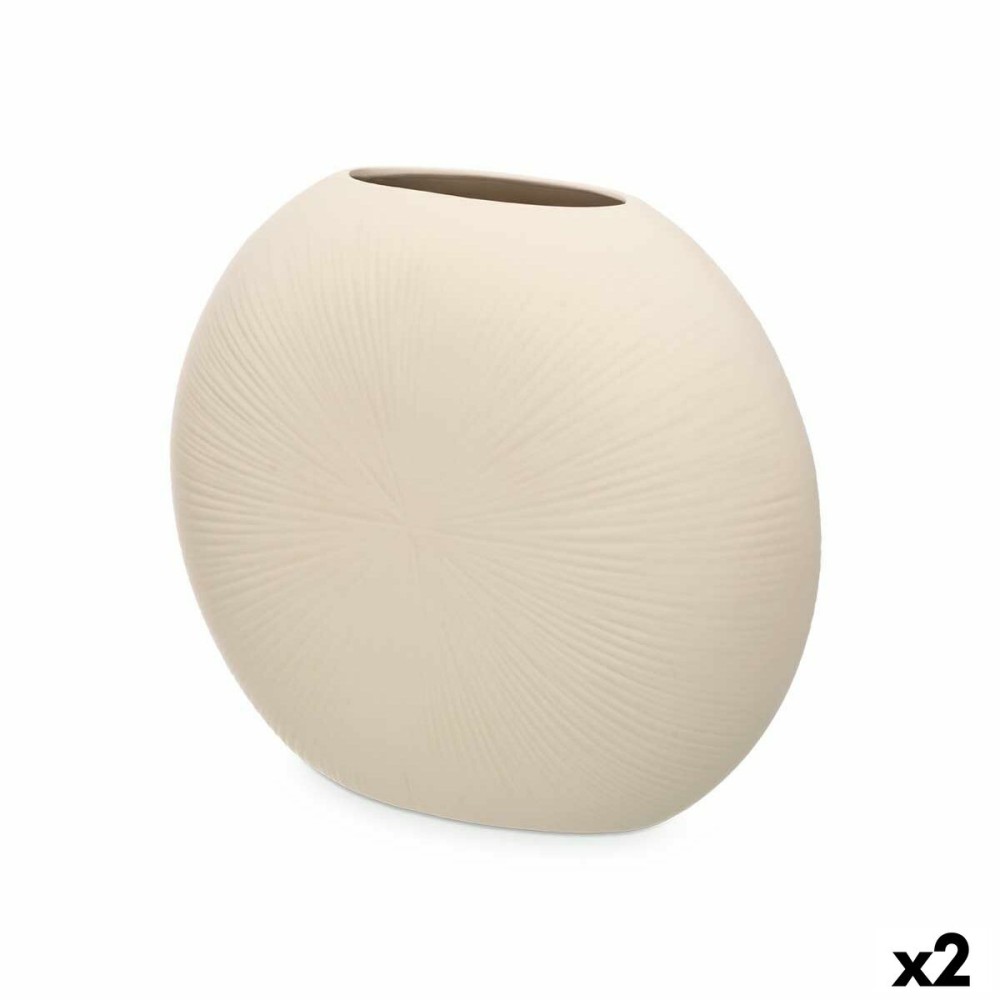 Vase Beige aus Keramik 36 x 34 x 16 cm (2 Stück) kreisförmig