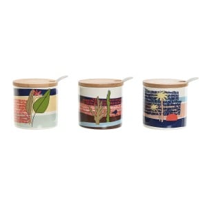 Sugar Bowl Home ESPRIT Blue Green Pink Lilac Bamboo Dolomite 7,5 x 7,5 x 7,5 cm (3 Units)