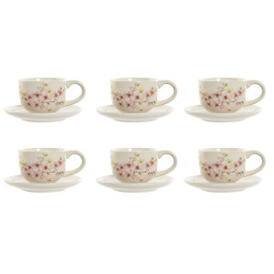 Jeu de 6 tasses avec plat Home ESPRIT Jaune Blanc Rose Lila Métal Dolomite 180 ml