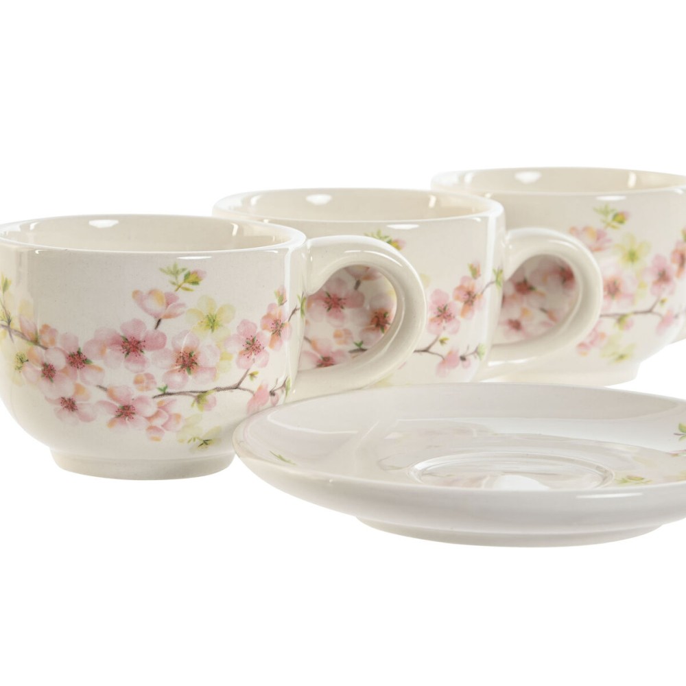 Set of 6 Cups with Plate Home ESPRIT Yellow White Pink Lilac Metal Dolomite 180 ml