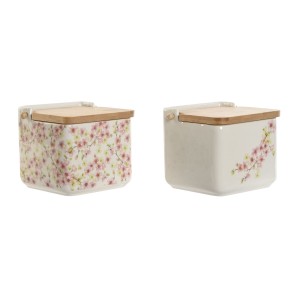 Salière avec couvercle Home ESPRIT Blanc Rose Lila Bambou 750 ml 14 x 12,5 x 12 cm (2 Unités)