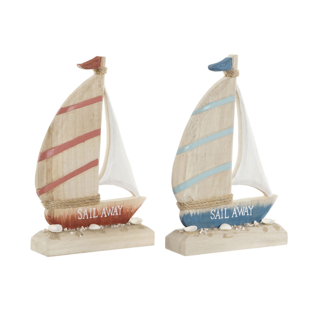 Deko-Figur Home ESPRIT Blau Rot natürlich Segelboot 15 x 4,5 x 23,5 cm (2 Stück)