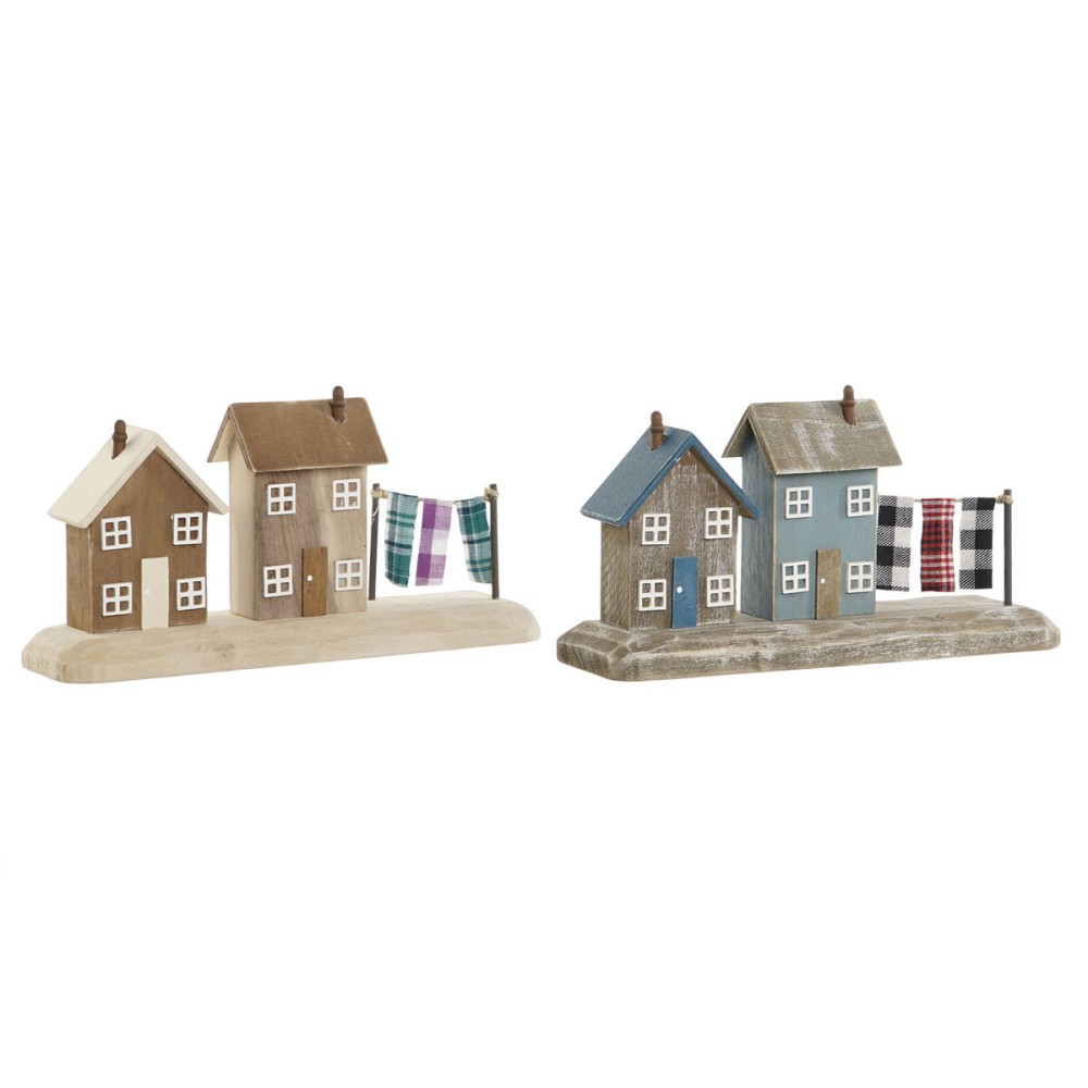 Figurine Décorative Home ESPRIT Bleu Rouge Multicouleur Maisons 25,5 x 9 x 13,5 cm (2 Unités)