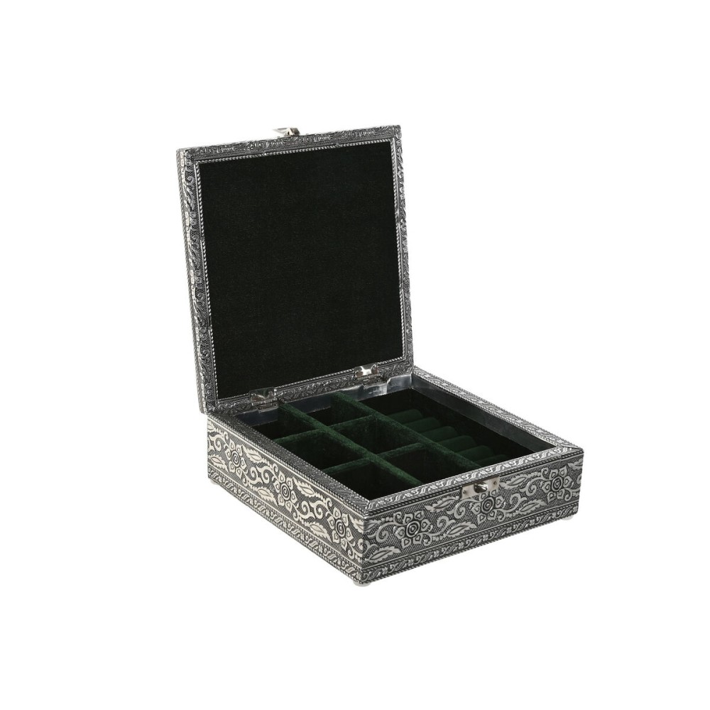 Jewelry box Home ESPRIT Green Silver Wood Aluminium 18 x 18 x 6 cm