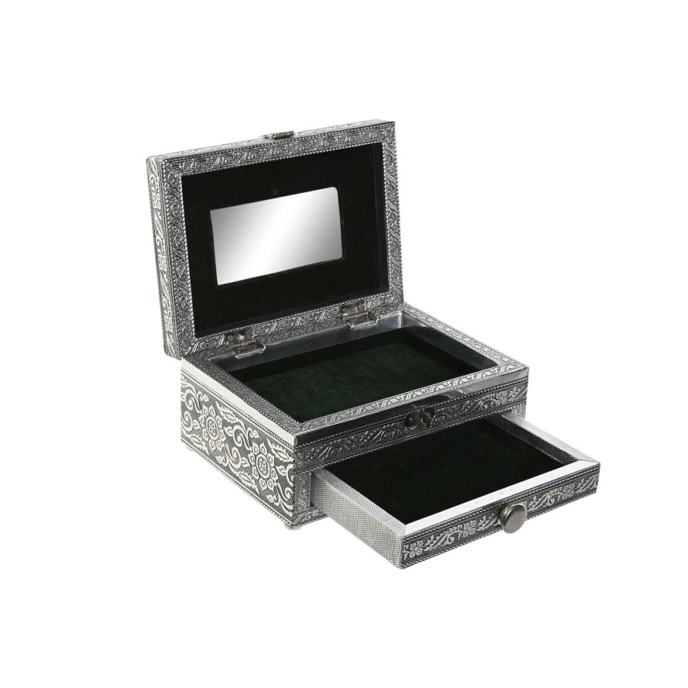 Jewelry box Home ESPRIT Green Silver Wood Aluminium 17,5 x 12,5 x 8,5 cm