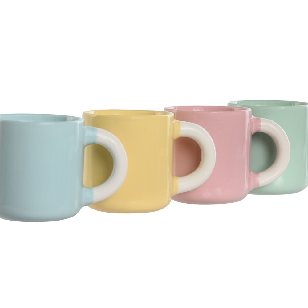 Ensemble de tasses à café Home ESPRIT Jaune Bleu Vert Rose Porcelaine 110 ml 4 Pièces