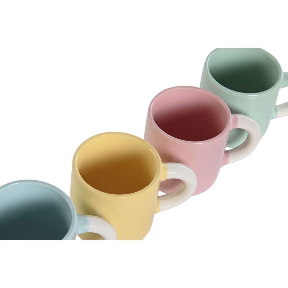 Ensemble de tasses à café Home ESPRIT Jaune Bleu Vert Rose Porcelaine 110 ml 4 Pièces