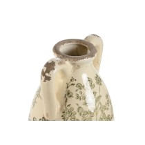 Vase Home ESPRIT Weiß Braun grün Steingut Pflanzenblatt 13 x 13 x 35 cm