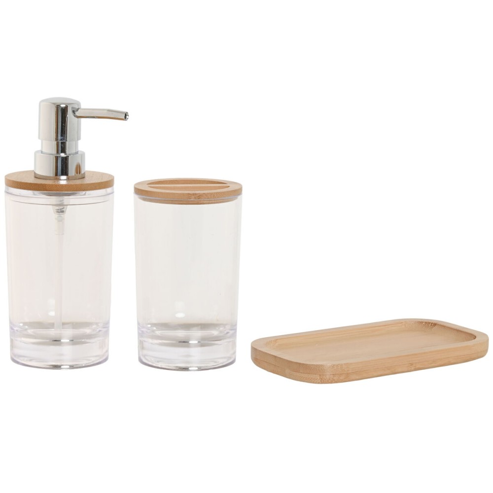 Bath Set Home ESPRIT Transparent Natural Bamboo Aluminium polystyrene 16 x 9 x 18 cm