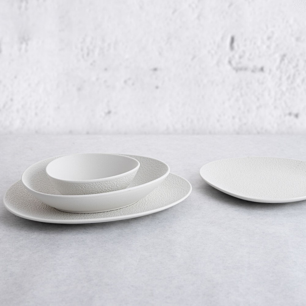 Flat Plate Bidasoa Fosil White Ceramic Oval 28 x 24,8 x 2,5 cm (6 Units)