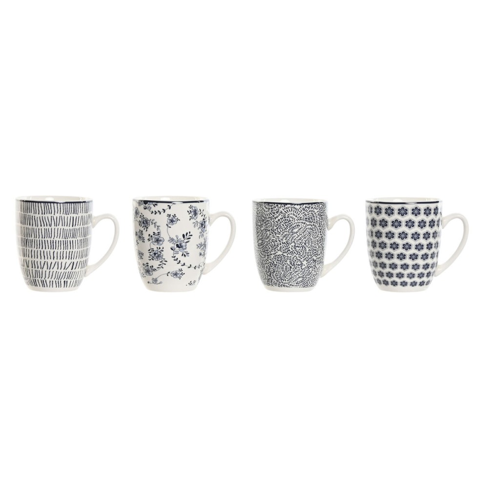 Ensemble de 4 mugs Home ESPRIT Bleu Blanc Porcelaine 340 ml