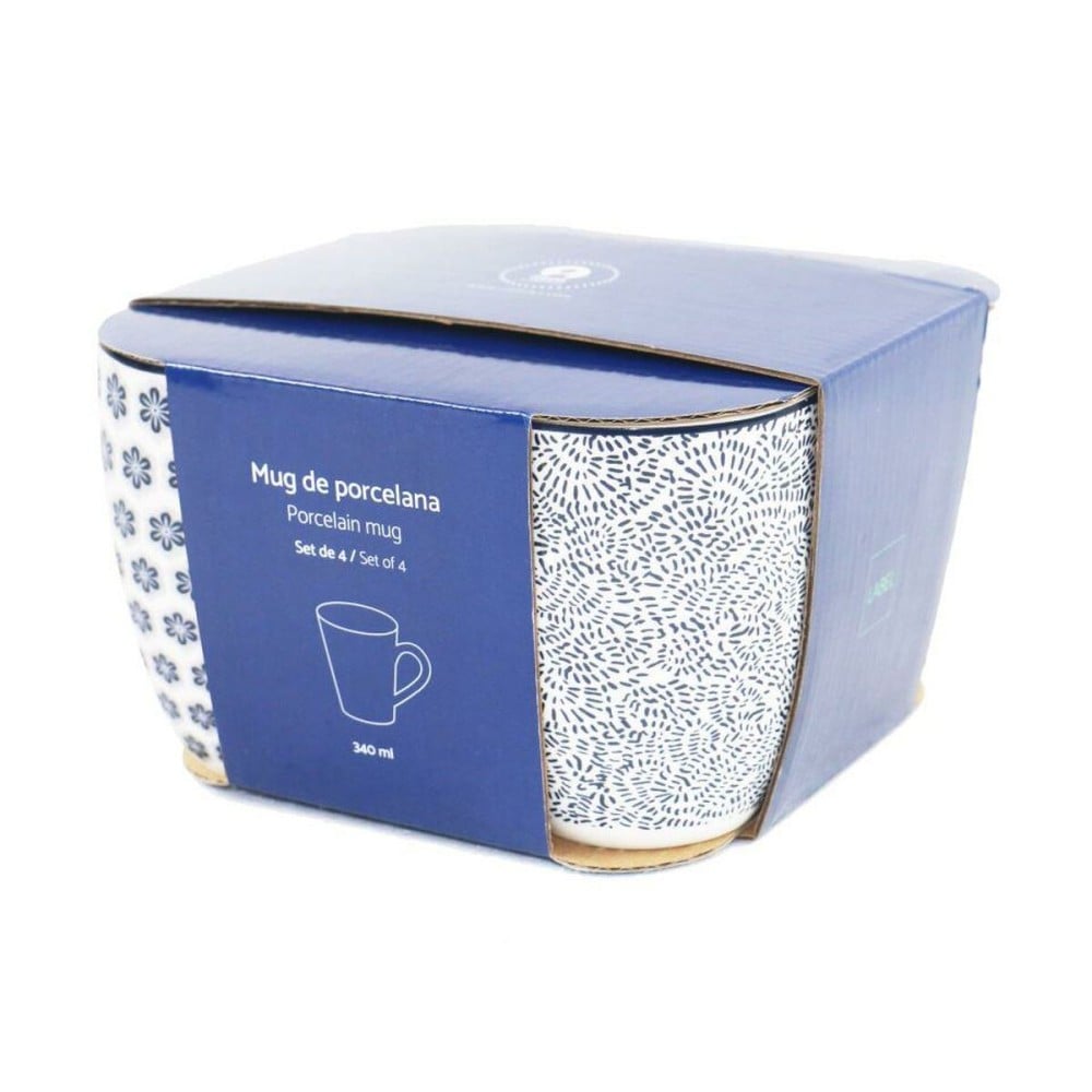 Ensemble de 4 mugs Home ESPRIT Bleu Blanc Porcelaine 340 ml