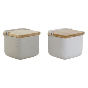 Salt Shaker with Lid Home ESPRIT White Beige Natural Bamboo Dolomite 15 x 12 x 11 cm (2 Units)