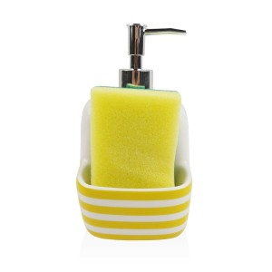 Soap Dispenser Versa Yellow Ceramic Stripes 9,4 x 17,8 x 10,5 cm