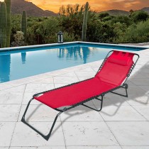 Chaise Longue Pliable Acier Avec Coussin Jardin et Piscine 190X58X27 cm Rouge 10000 Marbueno