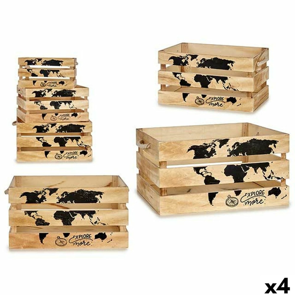 Set of decorative boxes GiftDecor YY182102C8 Black Natural Wood 35 x 25 x 18 cm 30 x 20 x 16 cm 40 x 20 x 30 cm (4 Units)