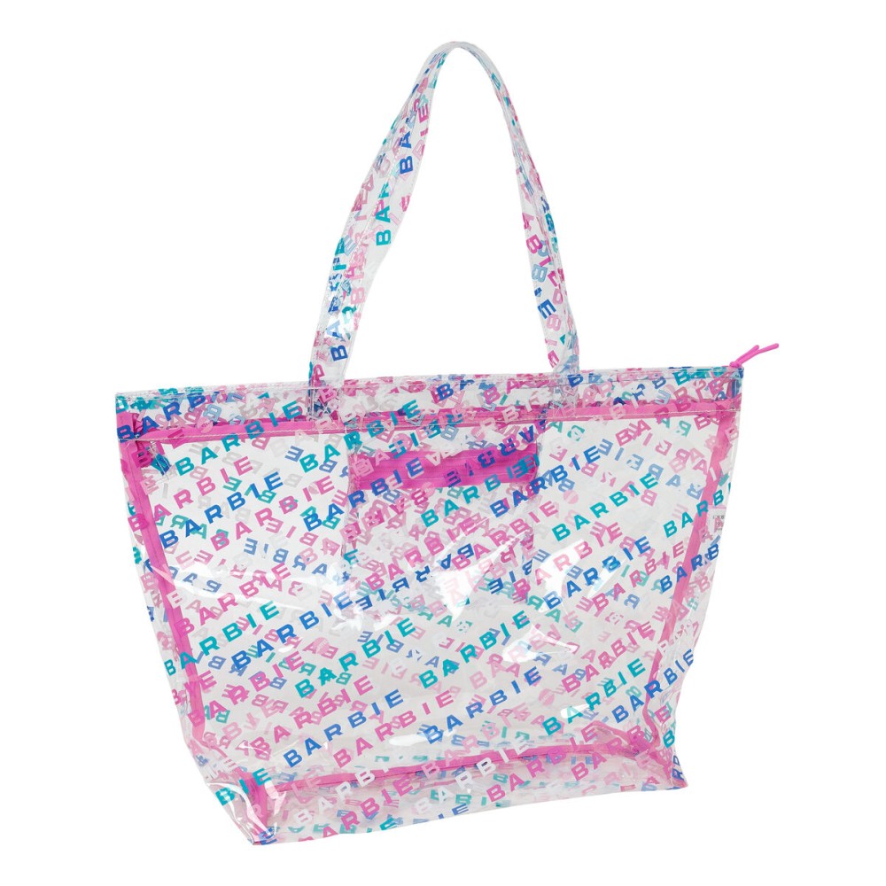 Damen Handtasche Barbie Logomania Durchsichtig Hellrosa 54 x 35 x 17 cm