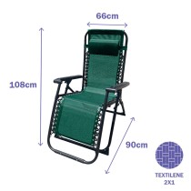 Marbueno Transat Pliant Acier avec Coussin Jardin et Piscine 90X66X108 cm Gravité Zéro Vert 10008