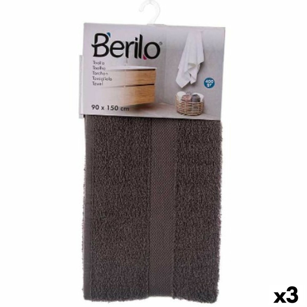 Badetuch Berilo 89671 Grau 80 % Baumwolle 20 % Polyester 90 x 150 cm 90 x 0,5 x 150 cm (3 Stück)