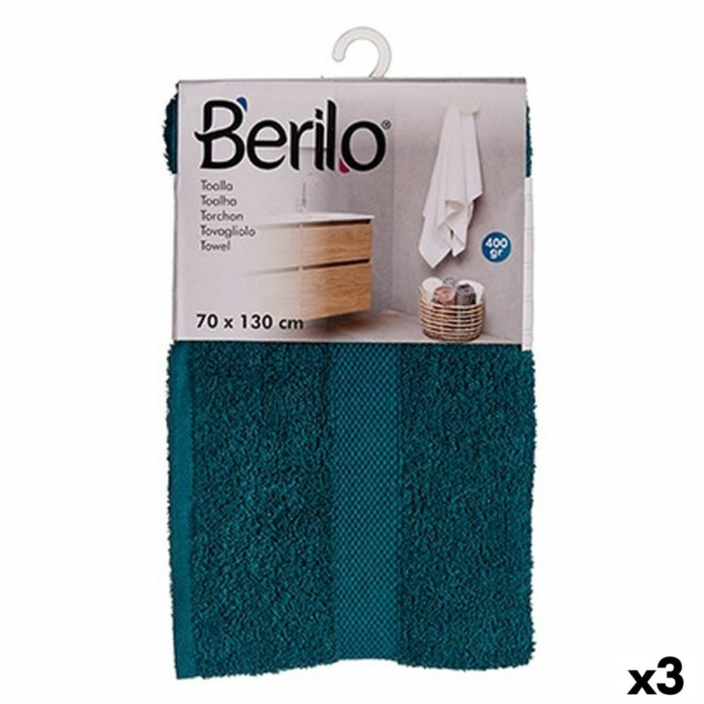 Bath towel Berilo 89674 Blue 80 % cotton 20 % Polyester 70 x 130 cm (3 Units)