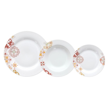 Assietes 18 Pièces Porcelaine Bordeaux 1 cm Moutarde