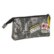 Trousse Fourre-Tout Triple Jurassic World Warning Gris 22 x 12 x 3 cm