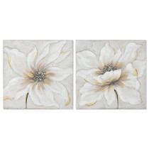 Painting Home ESPRIT White Beige Canvas MDF Wood Flower Romantic 50 x 2,5 x 50 cm (2 Units)