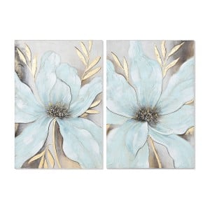 Bild Home ESPRIT Blau Gold Leinwand Holz MDF Blume Shabby Chic 60 x 3 x 90 cm (2 Stück)