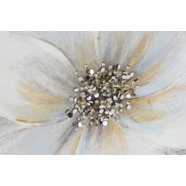 Painting Home ESPRIT White Golden Canvas MDF Wood Flower Romantic 60 x 3 x 60 cm (2 Units)