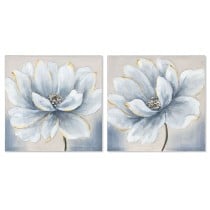 Painting Home ESPRIT Blue White Canvas MDF Wood Flower Traditional 40 x 2,5 x 40 cm (2 Units)