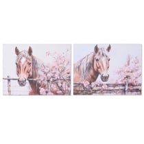 Cadre Home ESPRIT Beige Rose Toile Bois MDF Cheval Shabby Chic 80 x 2,5 x 60 cm (2 Unités)