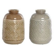 Vase Home ESPRIT Braun Grau aus Keramik Orientalisch Rhombusse 19 x 19 x 27 cm (2 Stück)