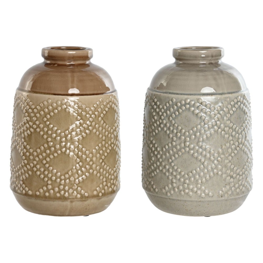 Vase Home ESPRIT Braun Grau aus Keramik Orientalisch Rhombusse 19 x 19 x 27 cm (2 Stück)