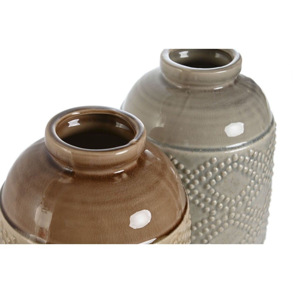 Vase Home ESPRIT Braun Grau aus Keramik Orientalisch Rhombusse 19 x 19 x 27 cm (2 Stück)